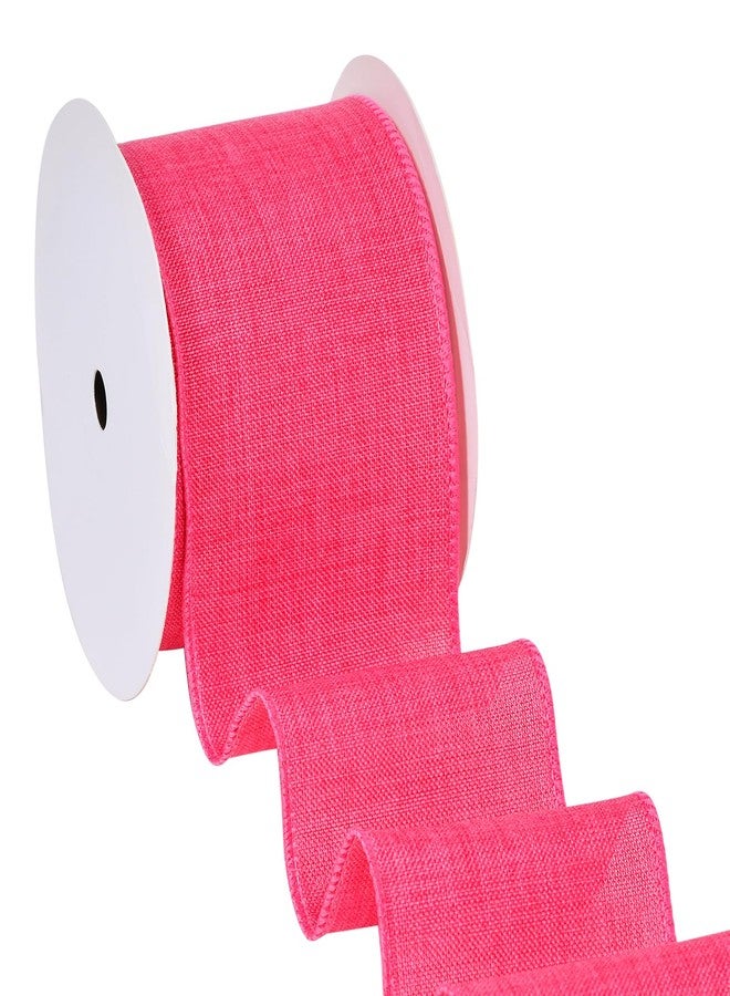 Ribest Hot Pink Linen Wired Ribbon, 2.5 Inch × 10 Yard, Burlap Wire Ribbon for Wreaths Bows Making Crafts Christmas Tree Decoration Gift Wrapping - Image 1